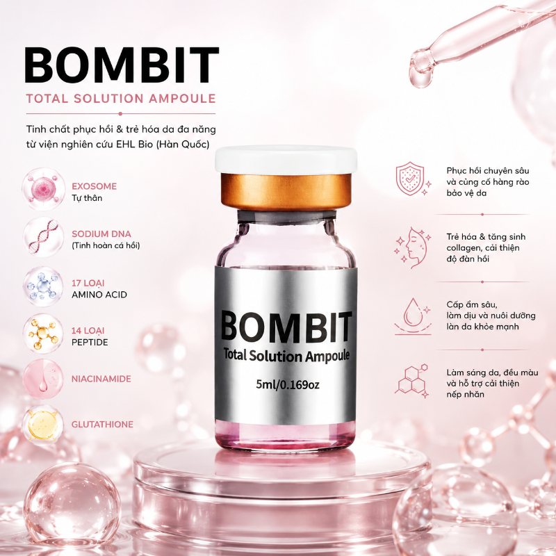 BOMBIT Total Solution Ampoule – Tinh Chất Trẻ Hóa, Phục Hồi Và Căng Bóng Da Toàn Diện
