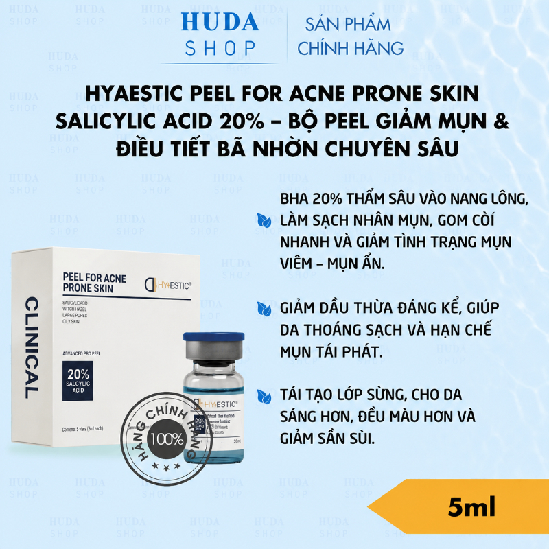 Bộ Peel Hỗ Trợ Giảm Mụn, Kiểm Soát Bã Nhờn Chuyên Sâu Hyaestic Peel For Acne Prone Skin Salicylic Acid 20% Chính Hãng