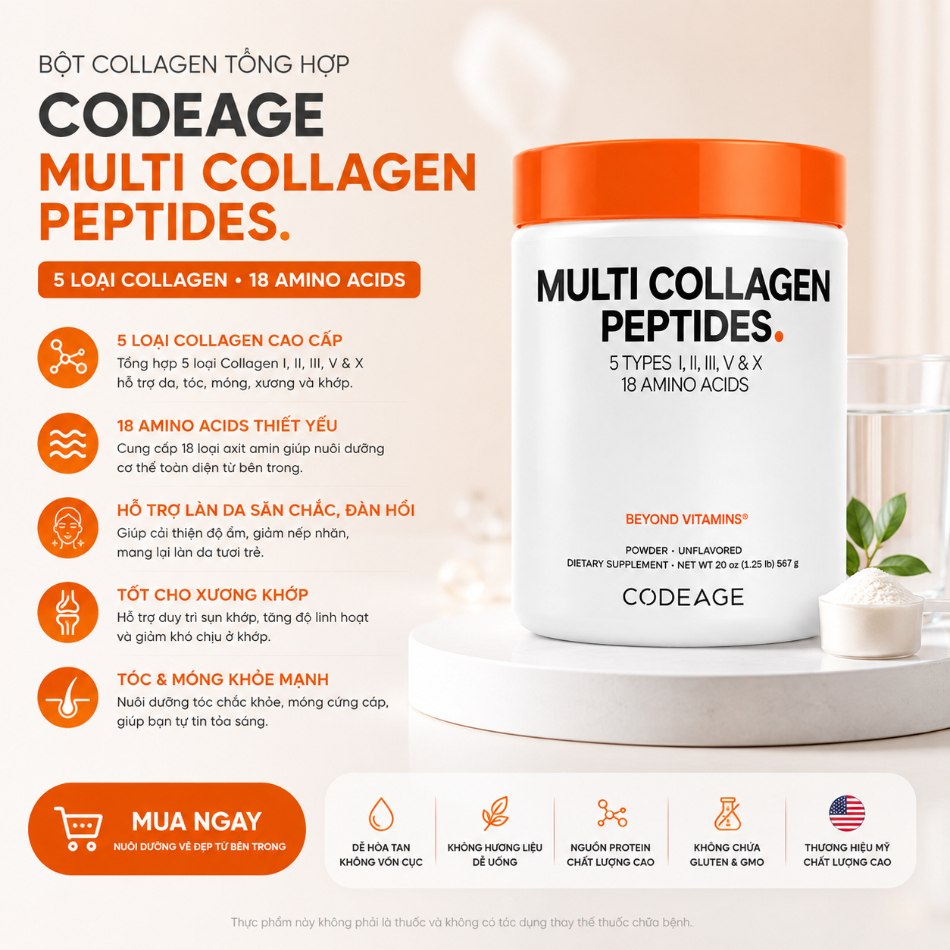 Bột Collagen tổng hợp Codeage Multi Collagen Peptides