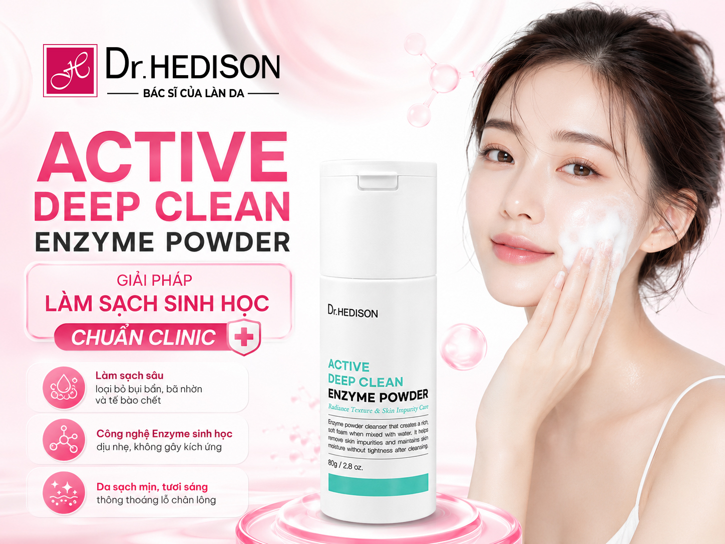 Bột Rửa Mặt Enzyme Làm Sạch Sâu Active Deep Clean Enzyme Powder 80g | Dr.HEDISON