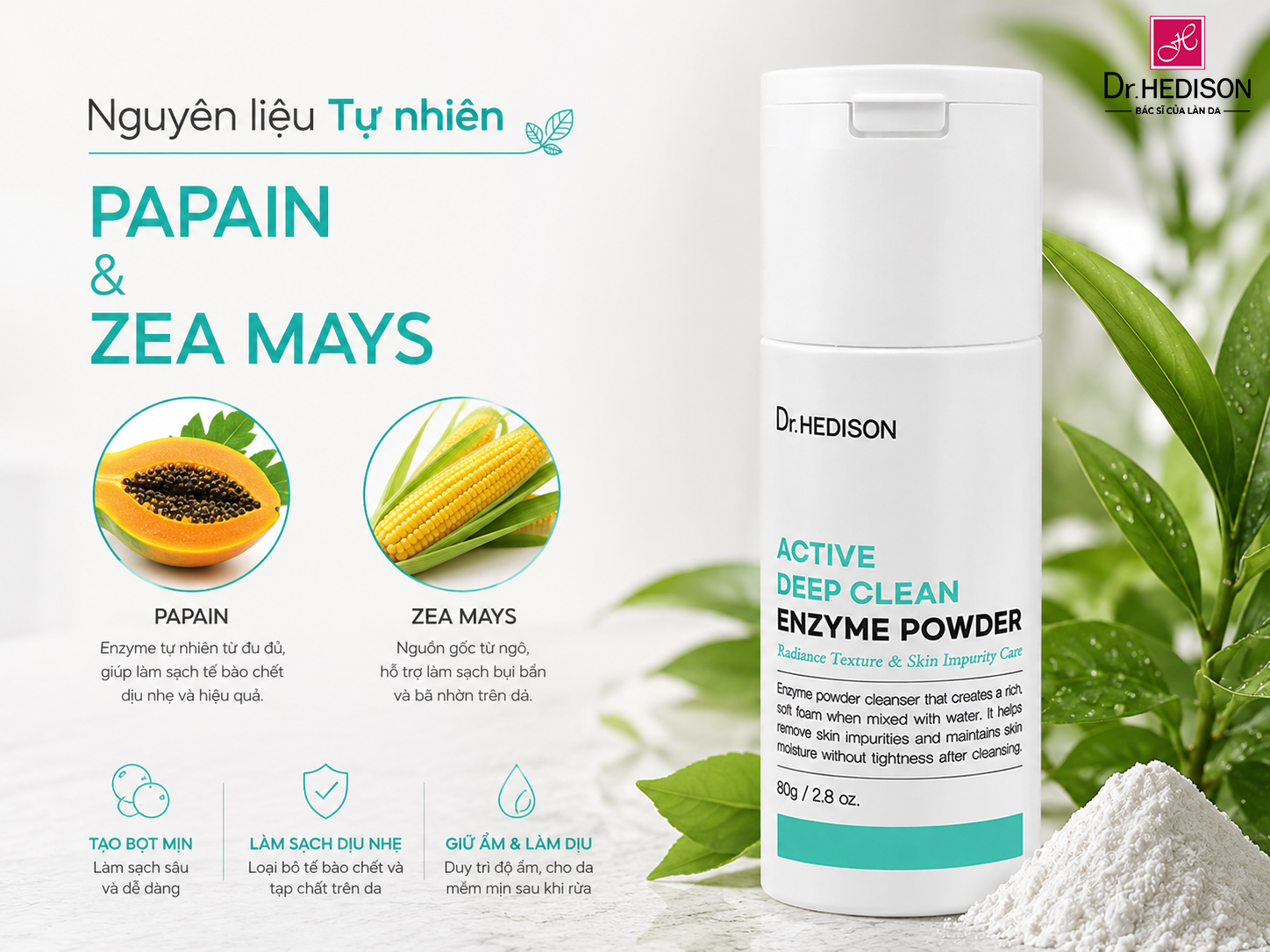 Bột Rửa Mặt Enzyme Làm Sạch Sâu Active Deep Clean Enzyme Powder 80g | Dr.HEDISON