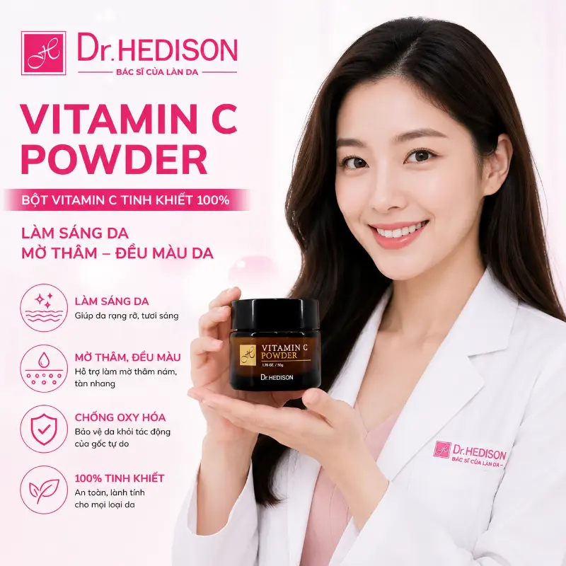 Bột Vitamin C Tinh Khiết 100% Làm Sáng Da, Mờ Thâm Vitamin C Powder Dr.HEDISON 50g