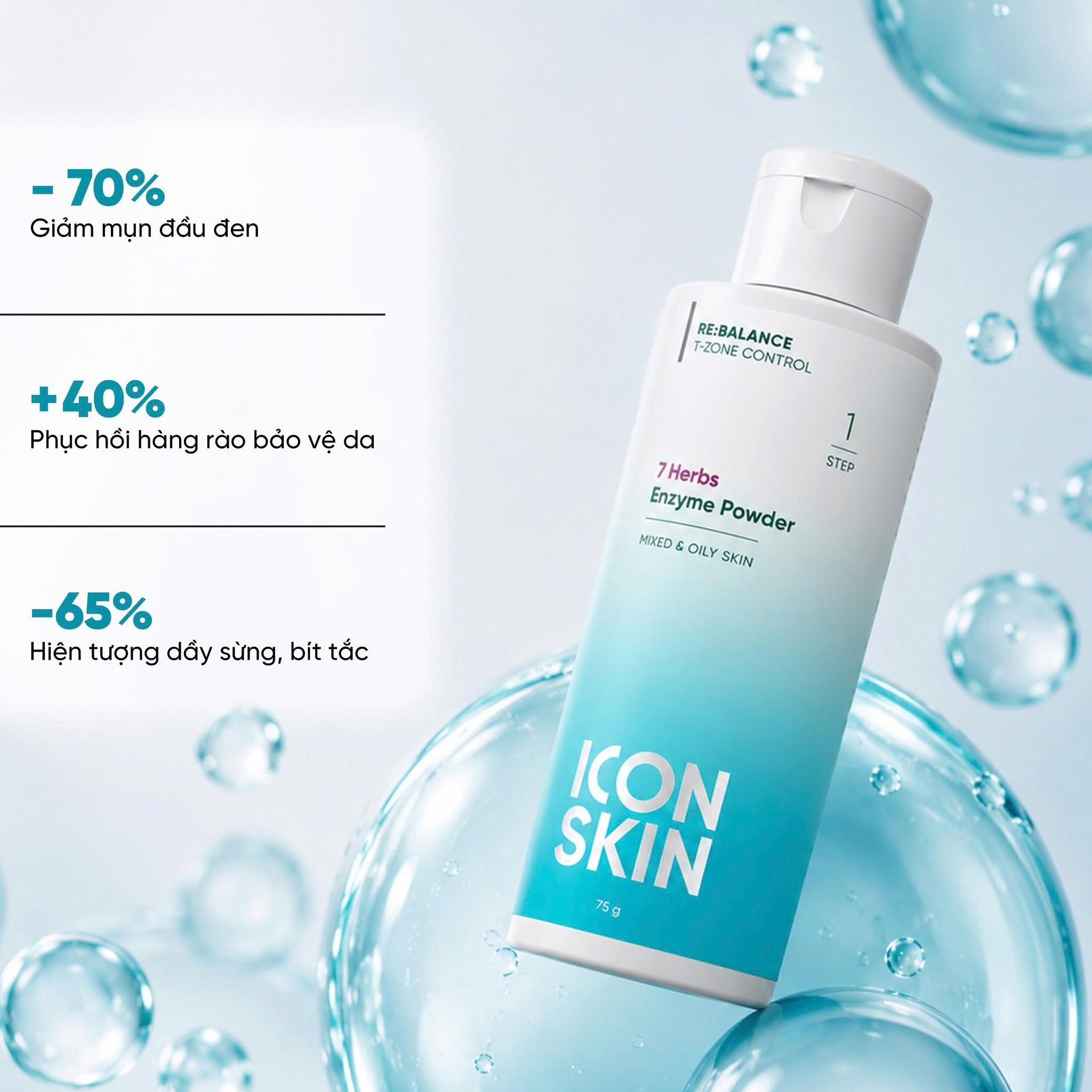 Bột tẩy da chết cho da dầu da, hỗn hợp Icon Skin 7 Herbs Enzyme Cleansing Powder