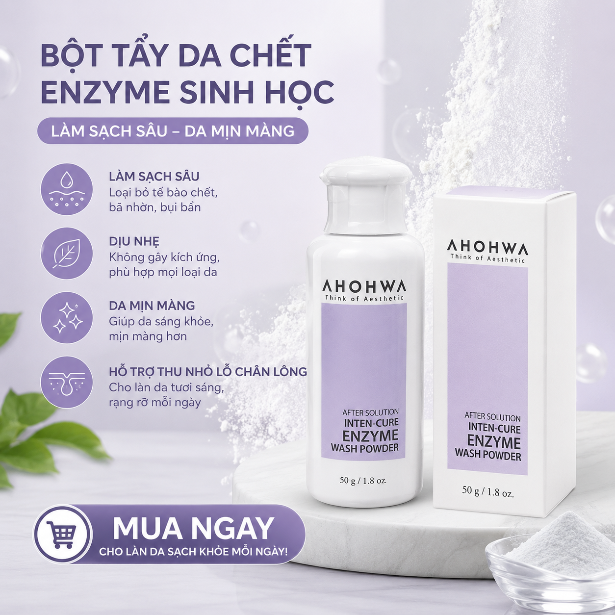 Bột tẩy da chết sinh học enzyme Ahohwa After Solution Inten-Cure Enzyme Wash Powder