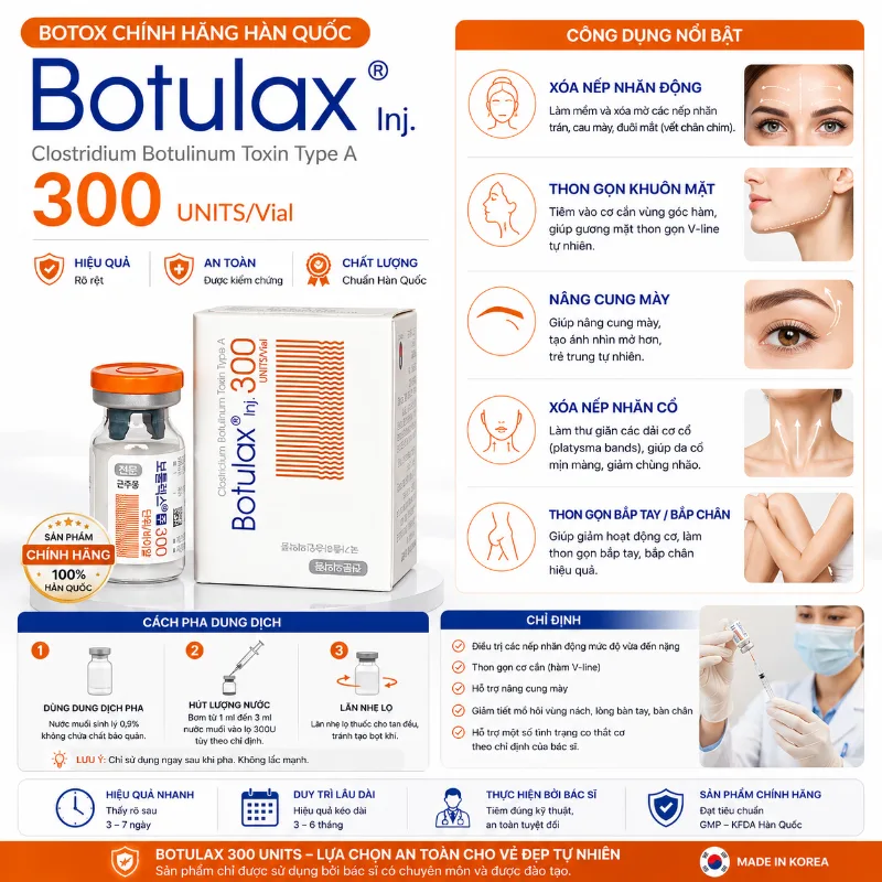 Botox Botulium Toxin Type A Botulax 300 Units xoá nhăn, thon gọn cơ