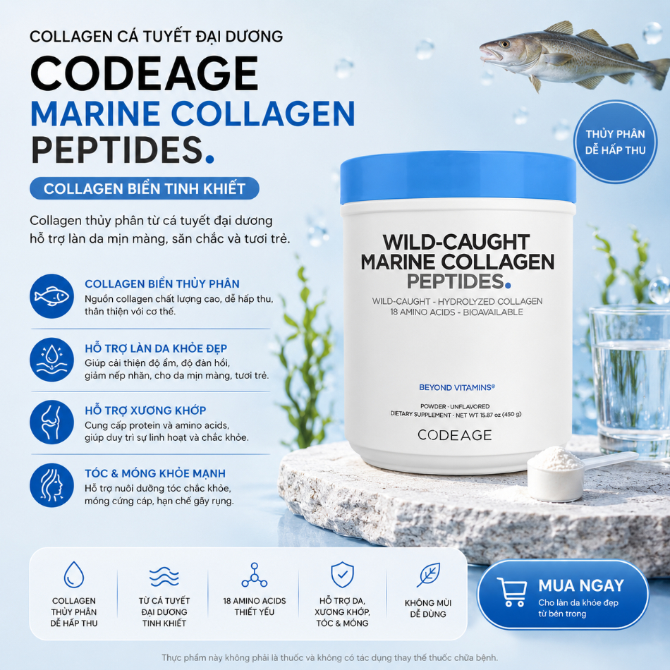 Collagen cá tuyết đại dương Codeage Marine Collagen Peptides