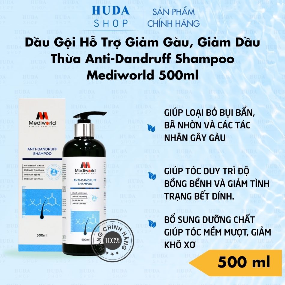 Dầu Gội Hỗ Trợ Giảm Gàu, Giảm Dầu Thừa Anti-Dandruff Shampoo Mediworld 500ml