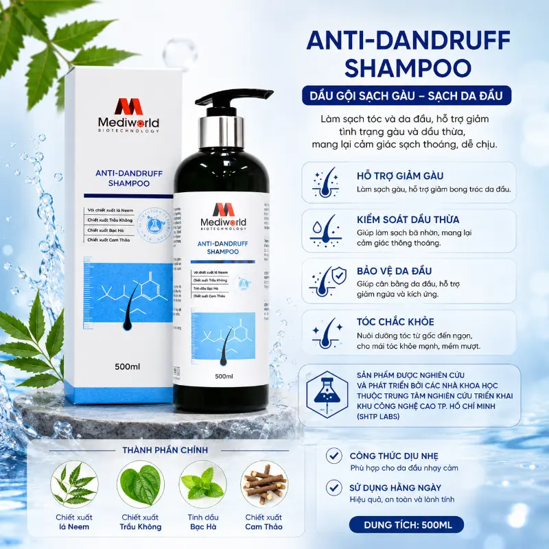 Dầu Gội Hỗ Trợ Giảm Gàu, Giảm Dầu Thừa Anti-Dandruff Shampoo Mediworld 500ml