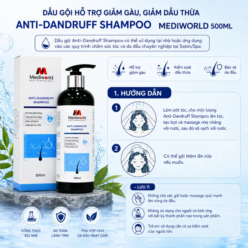 Dầu Gội Hỗ Trợ Giảm Gàu, Giảm Dầu Thừa Anti-Dandruff Shampoo Mediworld 500ml