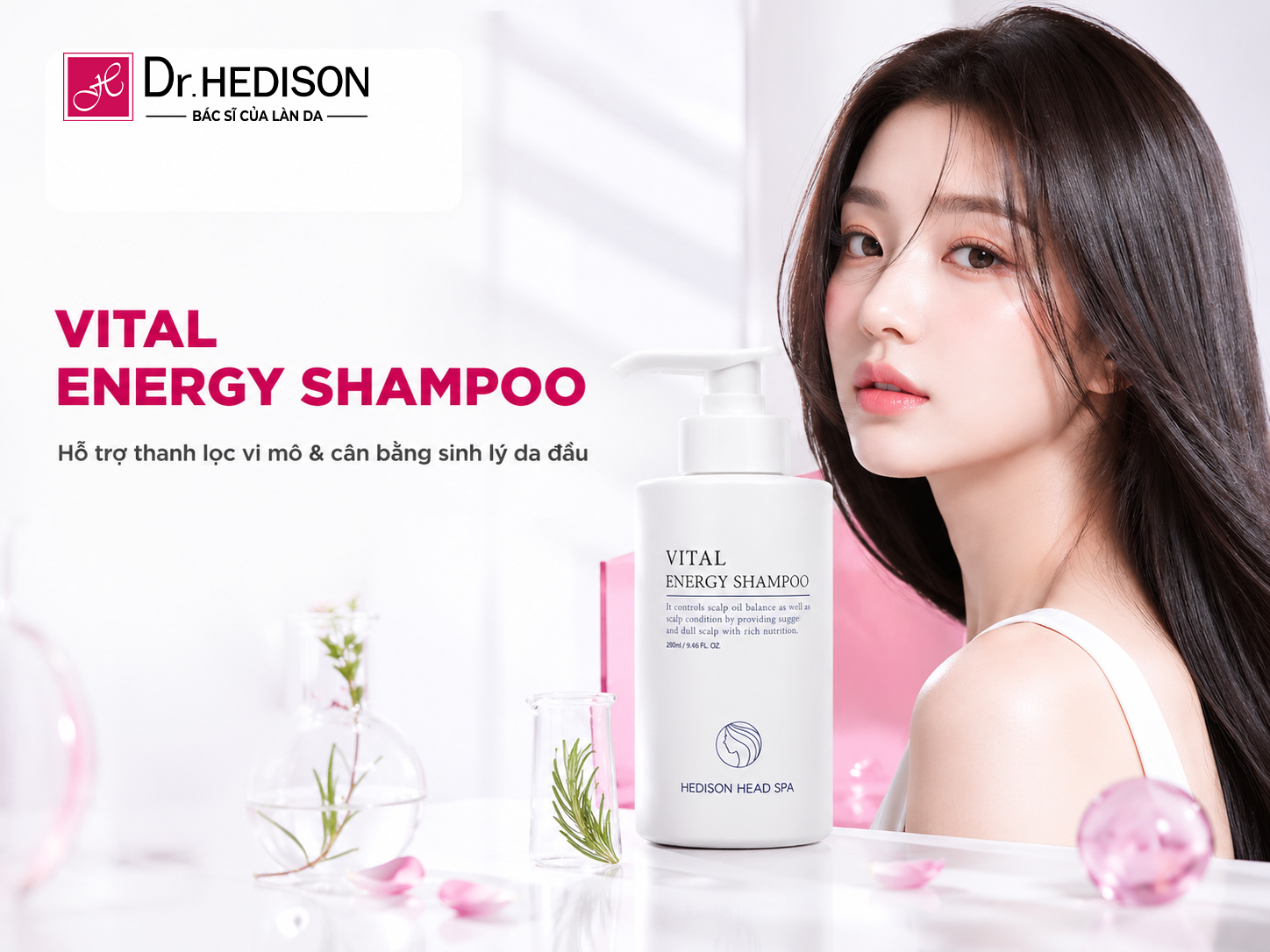 Dầu Gội Thanh Lọc Da Đầu, Giảm Bết Dầu, Hỗ Trợ Tóc Chắc Khỏe Vital Energy Shampoo Dr.Hedison 280ml