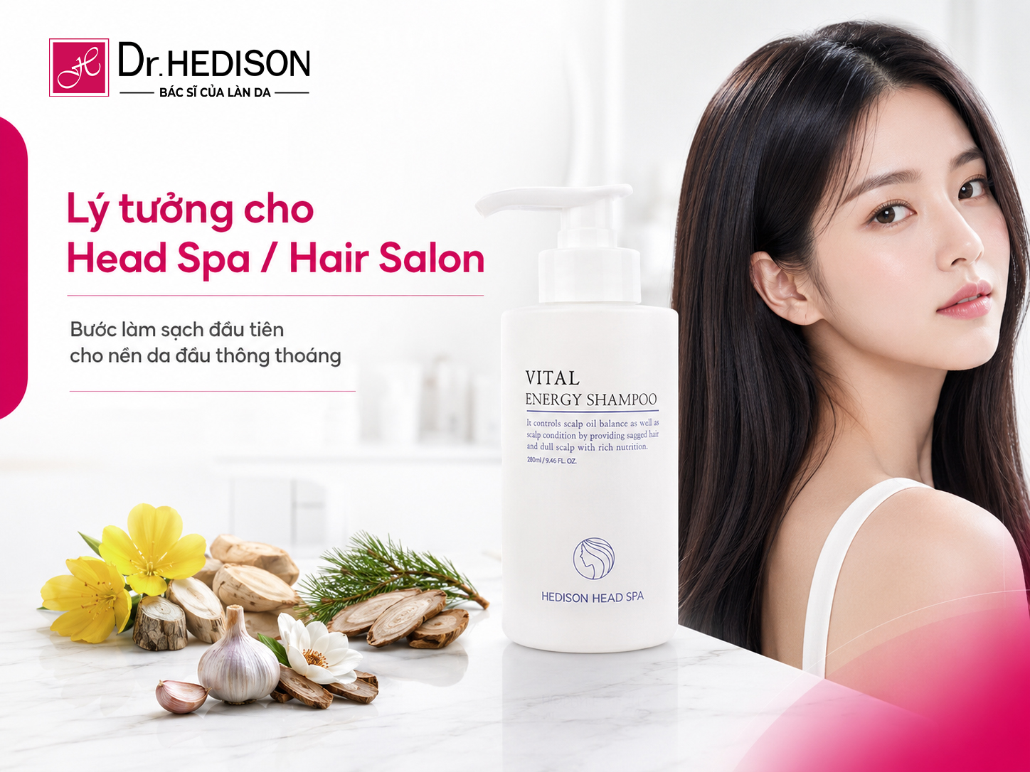 Dầu Gội Thanh Lọc Da Đầu, Giảm Bết Dầu, Hỗ Trợ Tóc Chắc Khỏe Vital Energy Shampoo Dr.Hedison 280ml