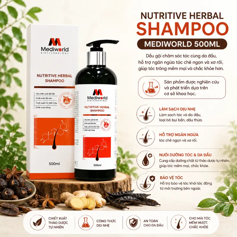 Dầu Gội Thảo Dược Chăm Sóc Tóc Và Da Đầu Nutritive Herbal Shampoo Mediworld 500ml