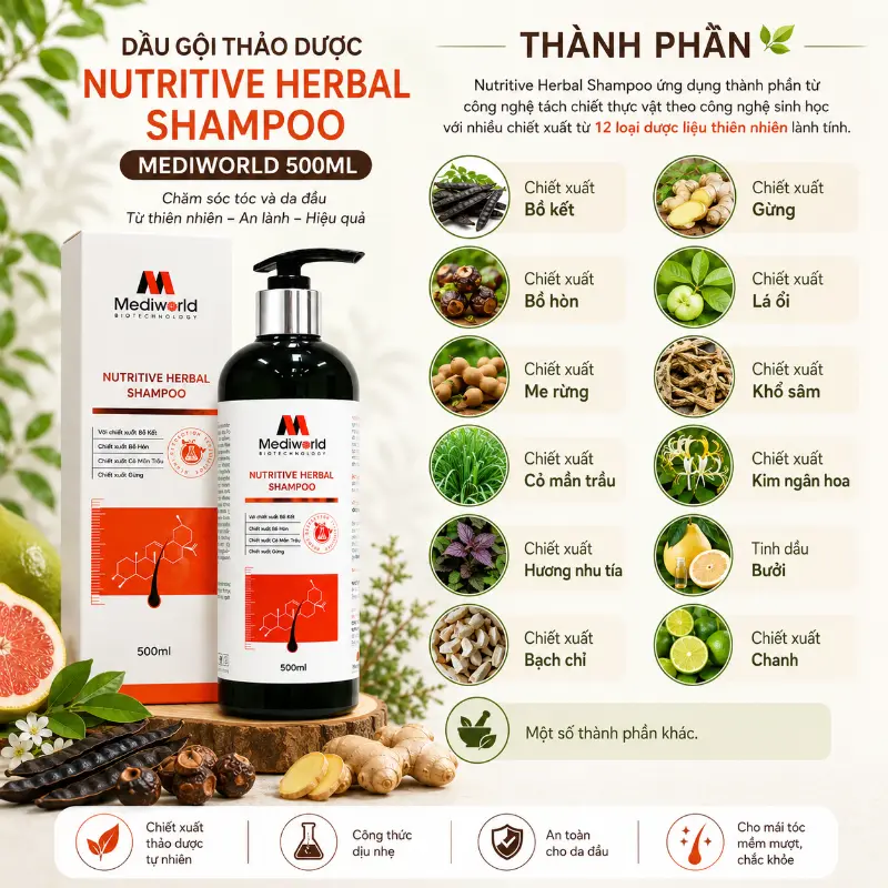 Dầu Gội Thảo Dược Chăm Sóc Tóc Và Da Đầu Nutritive Herbal Shampoo Mediworld 500ml