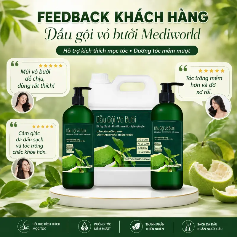 Dầu gội vỏ bưởi Mediworld kích thích mọc tóc, dưỡng tóc
