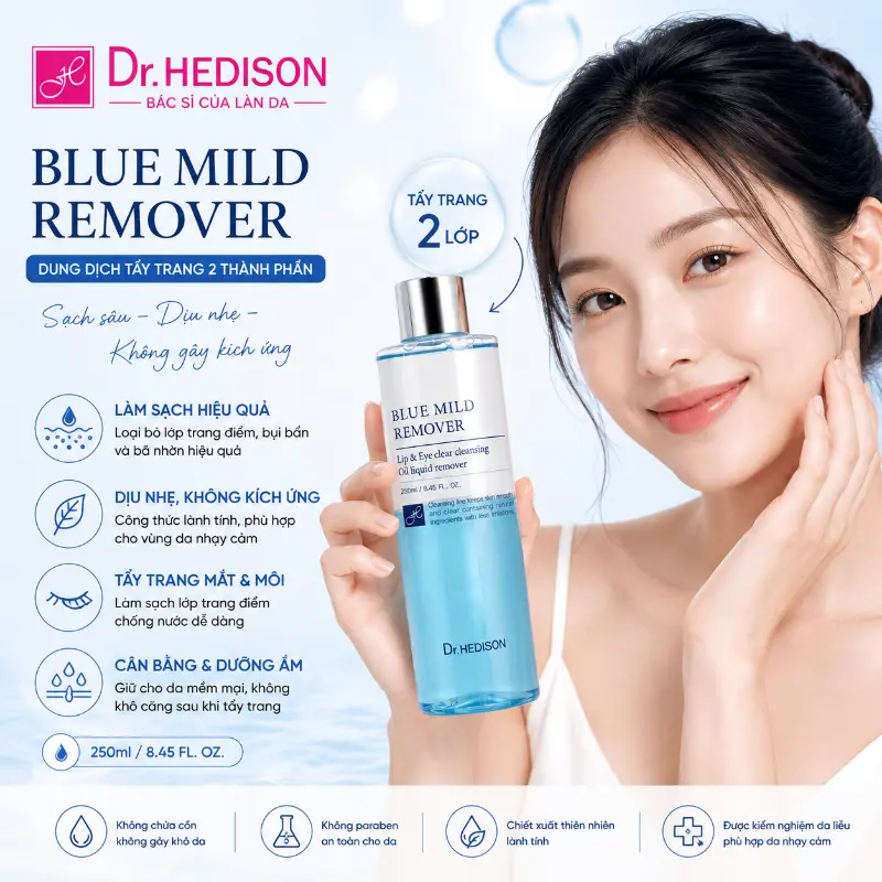 Dung dịch tẩy trang 2 thành phần Blue Mild Remover Dr.Hedison (250ml)
