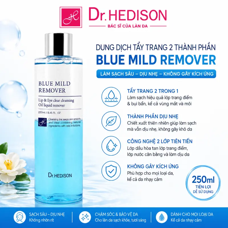 Dung dịch tẩy trang 2 thành phần Blue Mild Remover Dr.Hedison (250ml)