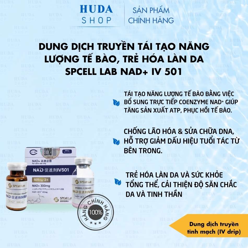 Dung dịch truyền tái tạo năng lượng tế bào, trẻ hóa làn da SPCell Lab NAD+ IV 501