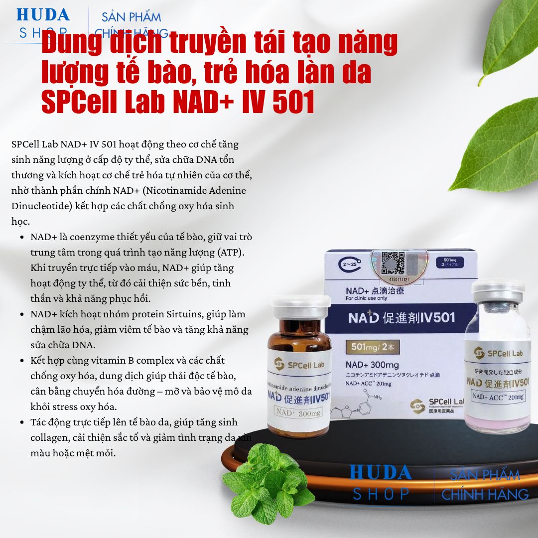 Dung dịch truyền tái tạo năng lượng tế bào, trẻ hóa làn da SPCell Lab NAD+ IV 501