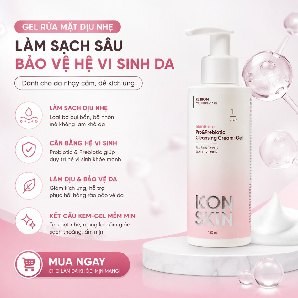 Gel rửa mặt cho da nhạy cảm Icon Skin Skinbiom Pro&Prebiotic Cleansing Cream-Gel