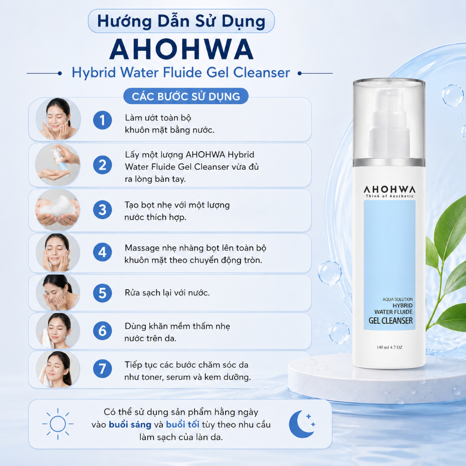 Gel rửa mặt dành cho mọi loại da Ahohwa Aqua Solution Hybrid Water Fluide Gel Cleanser