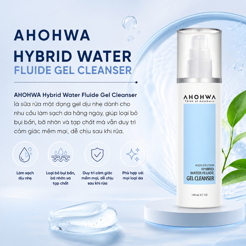 Gel rửa mặt dành cho mọi loại da Ahohwa Aqua Solution Hybrid Water Fluide Gel Cleanser