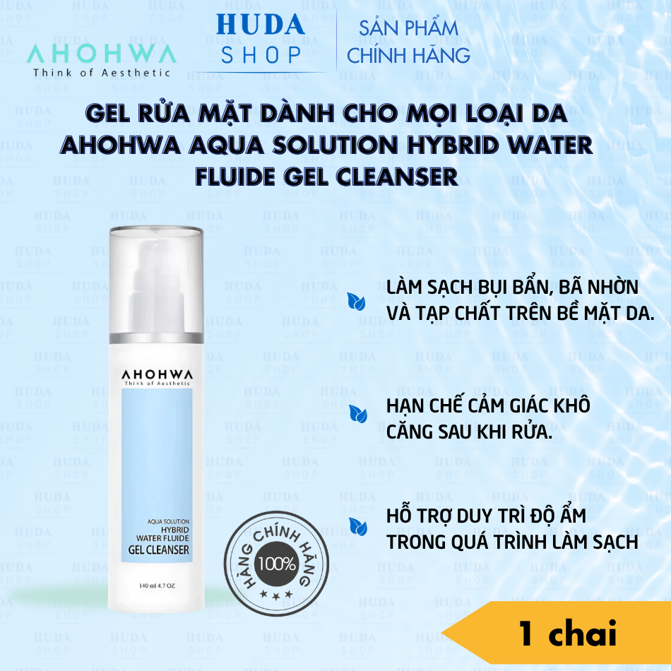 Gel rửa mặt dành cho mọi loại da Ahohwa Aqua Solution Hybrid Water Fluide Gel Cleanser