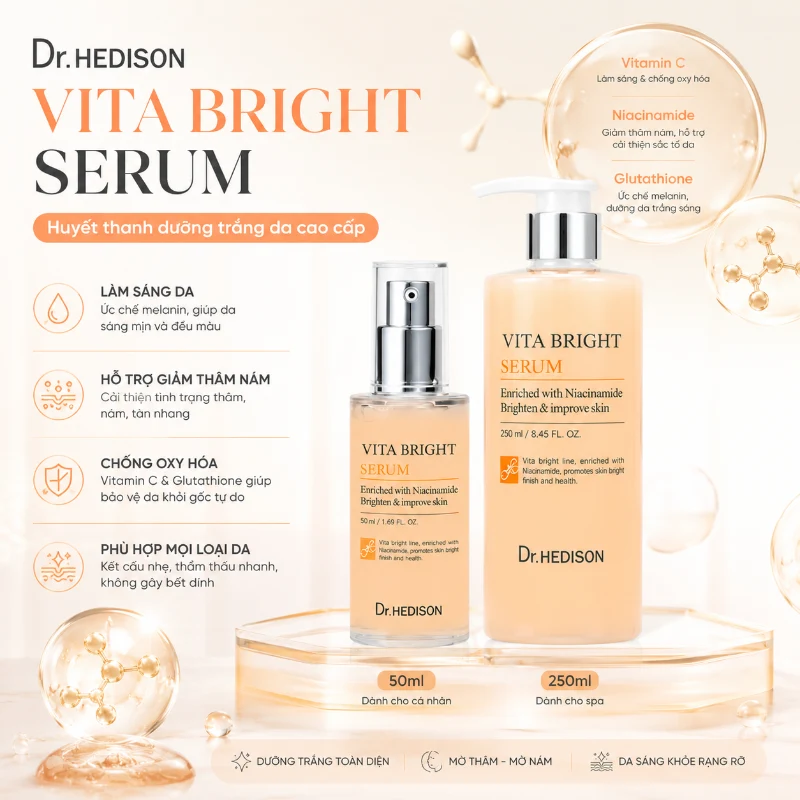 Huyết Thanh Dưỡng Trắng Da Dr.Hedison Vita Bright Serum 50ml/ 250ml - Dưỡng Sáng Chuyên Sâu