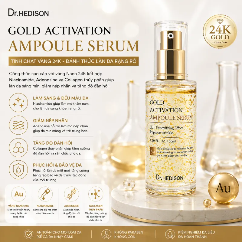 Huyết Thanh Vàng 24K Dr.Hedison Gold Activation Ampoule Serum Dưỡng Sáng Da (50ml-250ml)