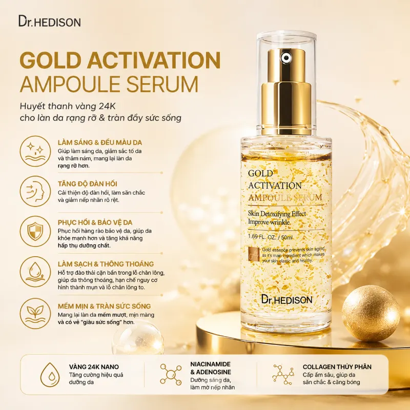 Huyết Thanh Vàng 24K Dr.Hedison Gold Activation Ampoule Serum Dưỡng Sáng Da (50ml-250ml)