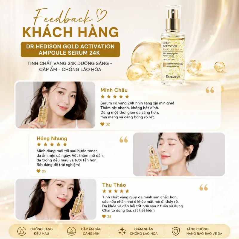 Huyết Thanh Vàng 24K Dr.Hedison Gold Activation Ampoule Serum Dưỡng Sáng Da (50ml-250ml)