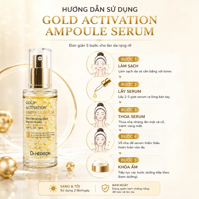 Huyết Thanh Vàng 24K Dr.Hedison Gold Activation Ampoule Serum Dưỡng Sáng Da (50ml-250ml)