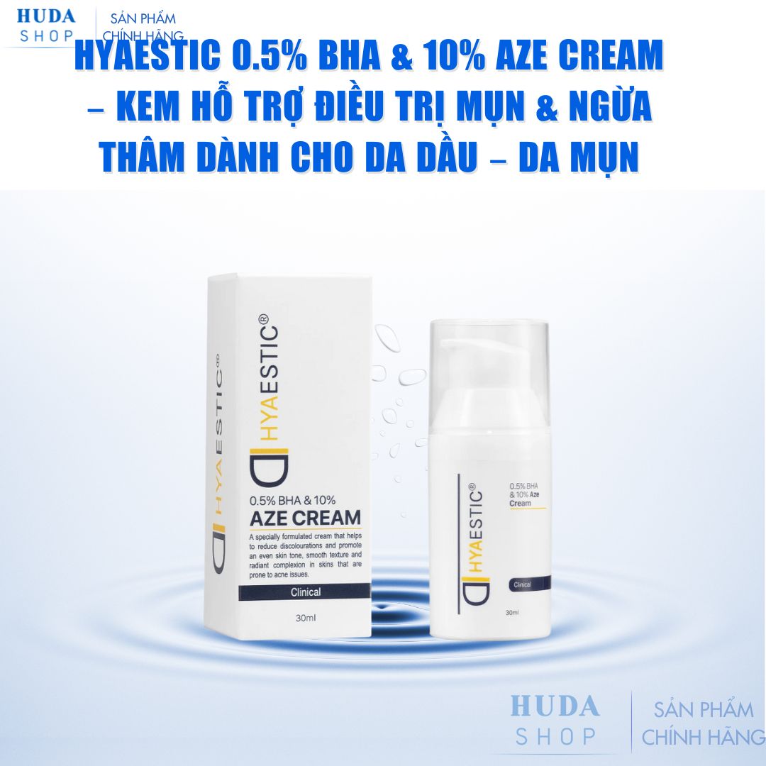 Kem Hỗ Trợ Giảm Mụn, Cải Thiện Thâm Sau Mụn Cho Da Dầu & Da Mụn Hyaestic 0.5% BHA & 10% Aze Cream Chính Hãng