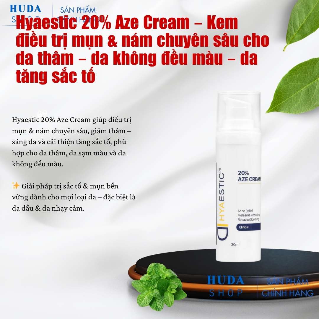 Kem Hỗ Trợ Giảm Mụn, Cải Thiện Thâm Nám & Sắc Tố Da Hyaestic 20% Aze Cream Chính Hãng