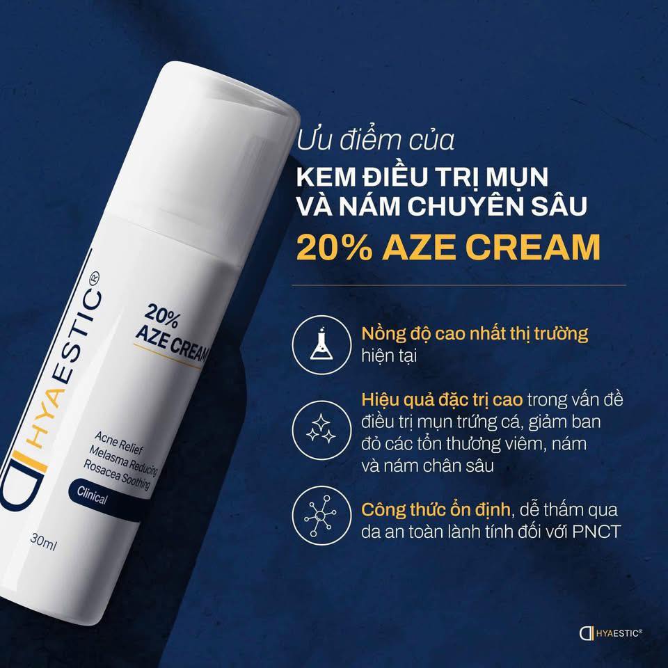 Kem Hỗ Trợ Giảm Mụn, Cải Thiện Thâm Nám & Sắc Tố Da Hyaestic 20% Aze Cream Chính Hãng