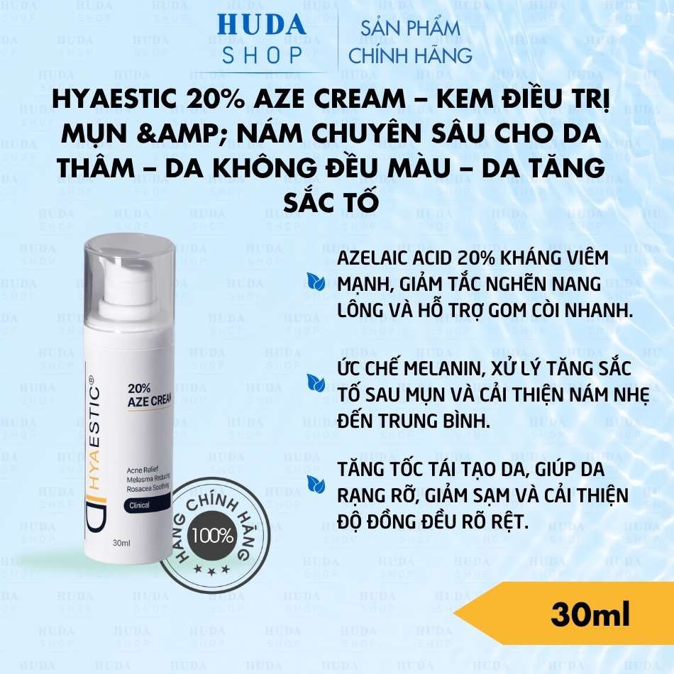 Hyaestic 20% Aze Cream – Kem điều trị mụn & nám chuyên sâu cho da thâm – da không đều màu – da tăng sắc tố