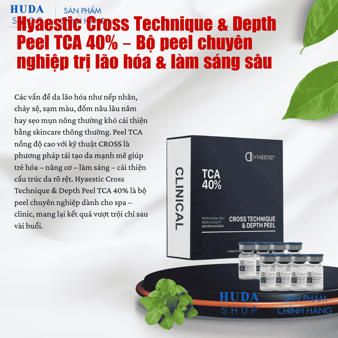 Bộ Peel Chuyên Nghiệp Hỗ Trợ Cải Thiện Lão Hóa, Làm Sáng Da Chuyên Sâu Hyaestic Cross Technique & Depth Peel TCA 40% Chính Hãng
