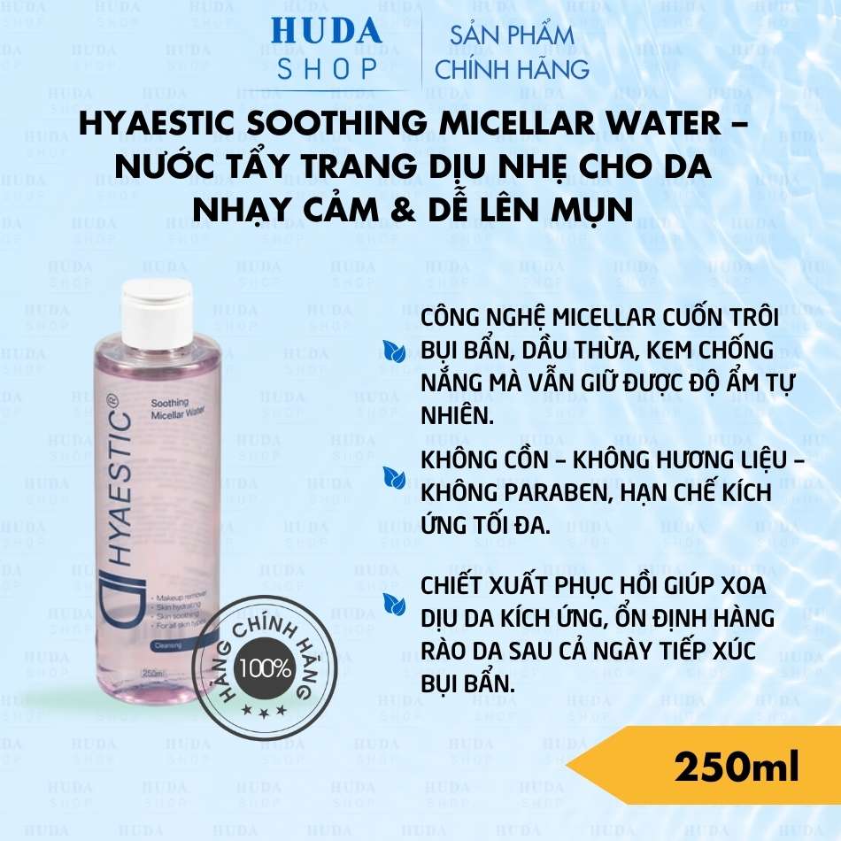 Hyaestic Soothing Micellar Water – Nước tẩy trang dịu nhẹ cho da nhạy cảm & dễ lên mụn
