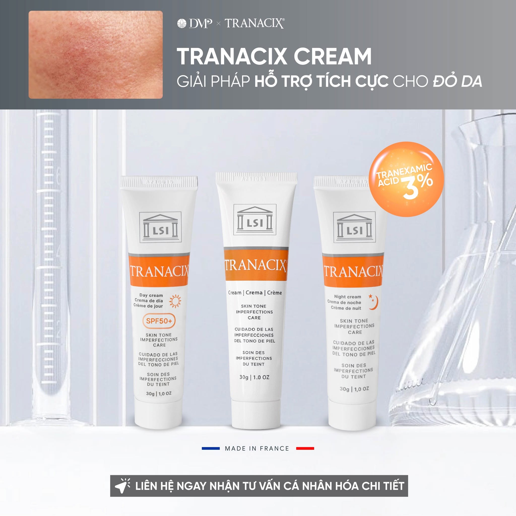 Kem Bôi Tranexamic Acid Hỗ Trợ Cải Thiện Nám, Hồng Ban Và Tăng Sắc Tố Tranacix Cream 3%