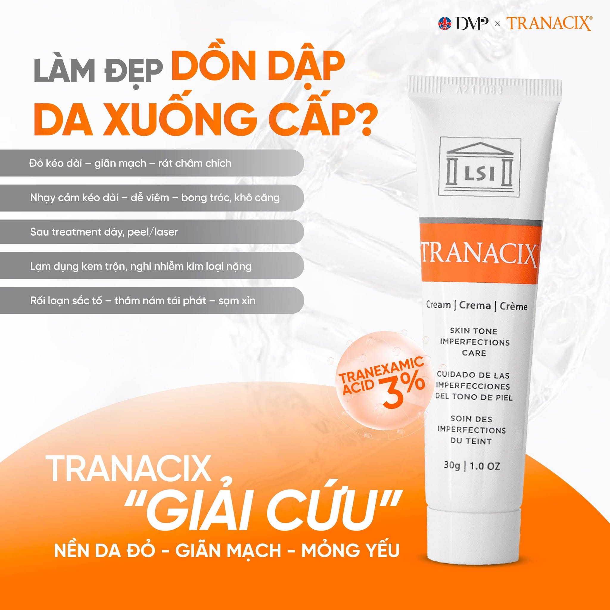 Kem Bôi Tranexamic Acid Hỗ Trợ Cải Thiện Nám, Hồng Ban Và Tăng Sắc Tố Tranacix Cream 3%