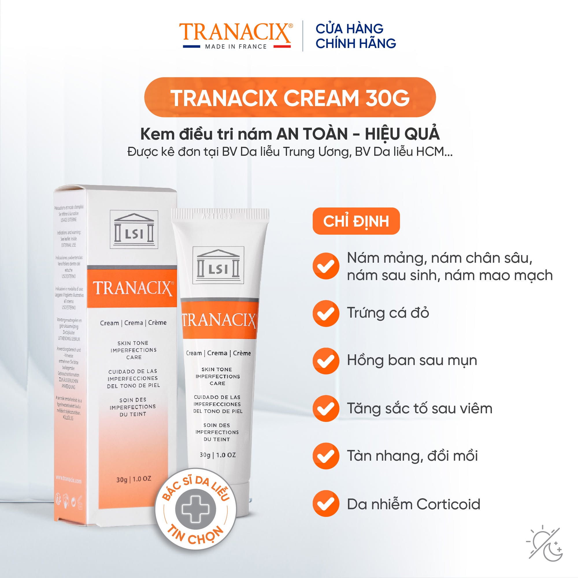 Kem Bôi Tranexamic Acid Hỗ Trợ Cải Thiện Nám, Hồng Ban Và Tăng Sắc Tố Tranacix Cream 3%