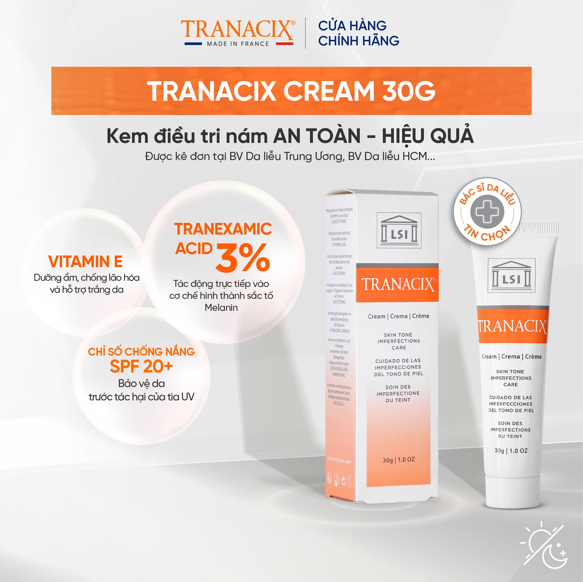 Kem Bôi Tranexamic Acid Hỗ Trợ Cải Thiện Nám, Hồng Ban Và Tăng Sắc Tố Tranacix Cream 3%
