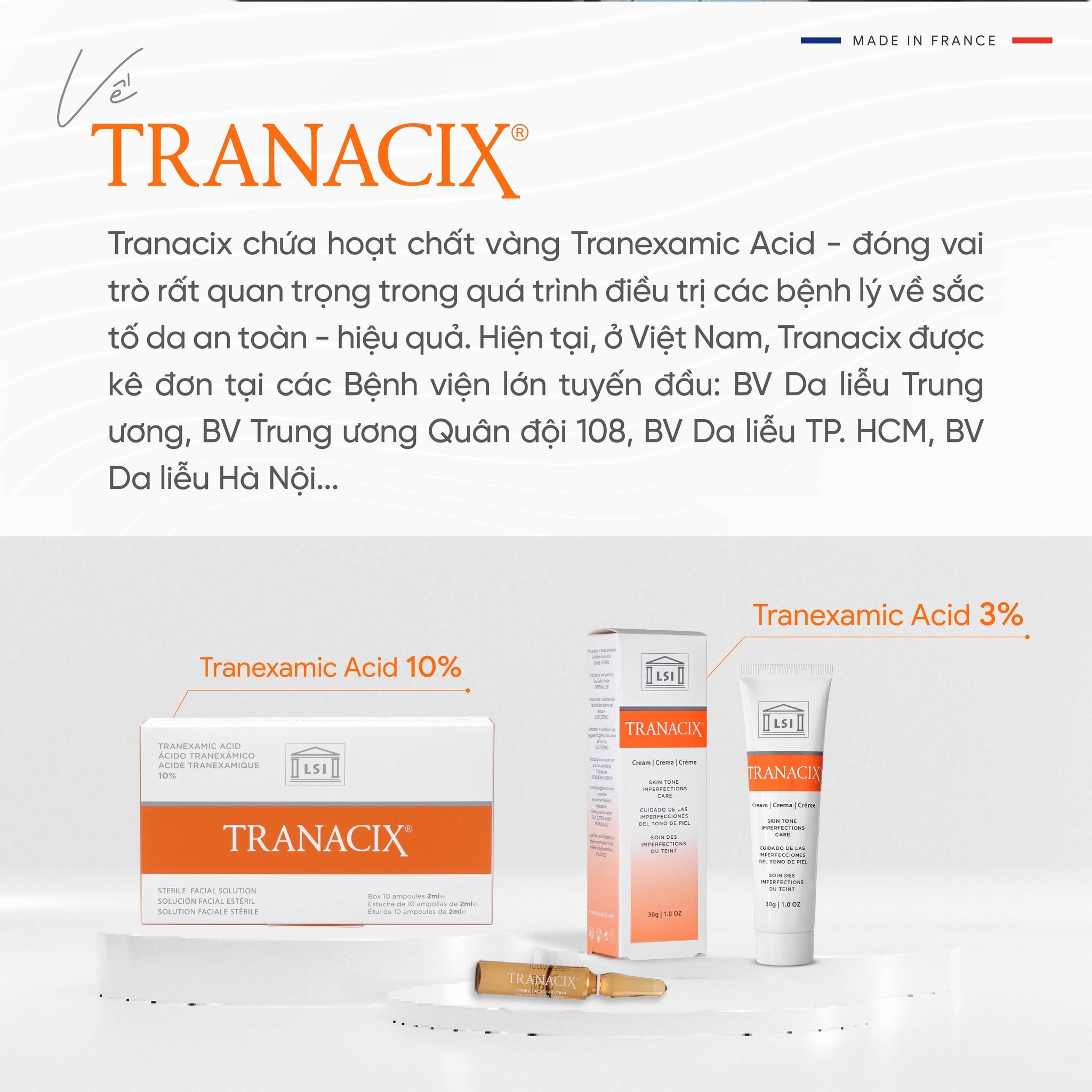 Kem Bôi Tranexamic Acid Hỗ Trợ Cải Thiện Nám, Hồng Ban Và Tăng Sắc Tố Tranacix Cream 3%