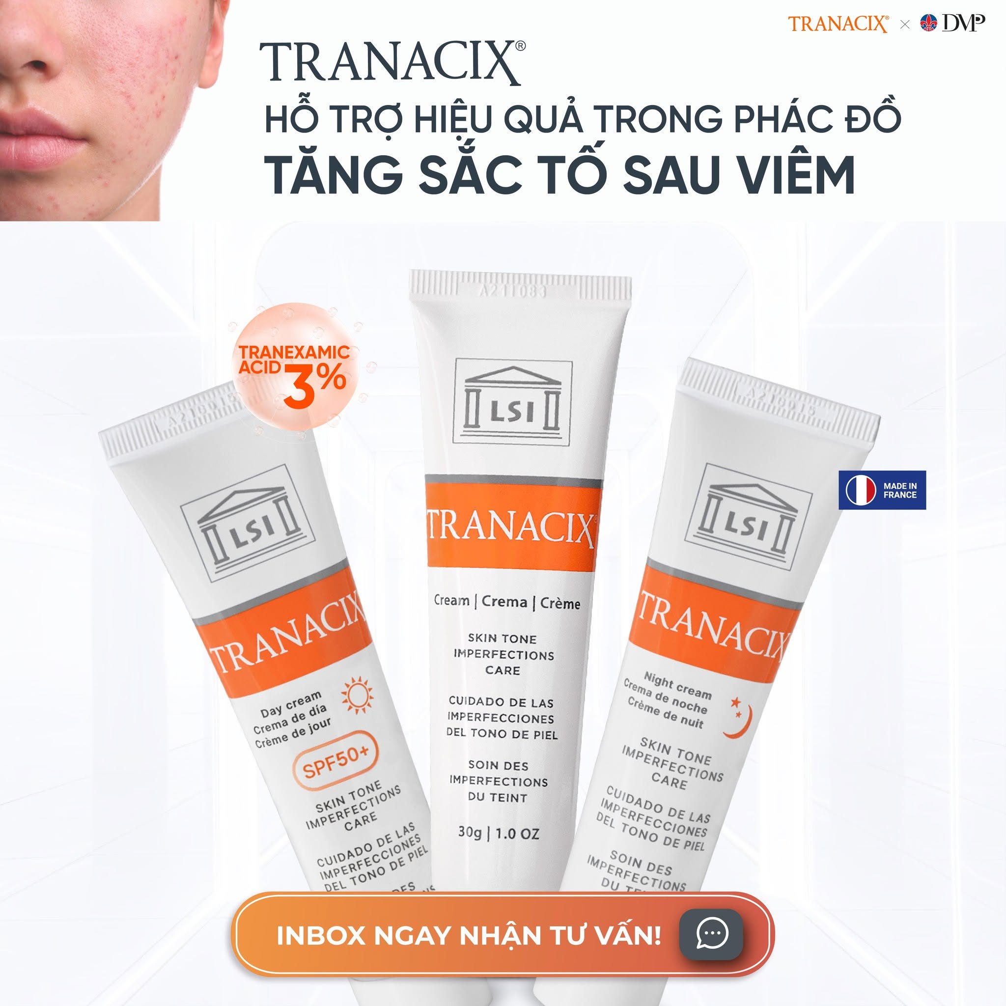 Kem Bôi Tranexamic Acid Hỗ Trợ Cải Thiện Nám, Hồng Ban Và Tăng Sắc Tố Tranacix Cream 3%