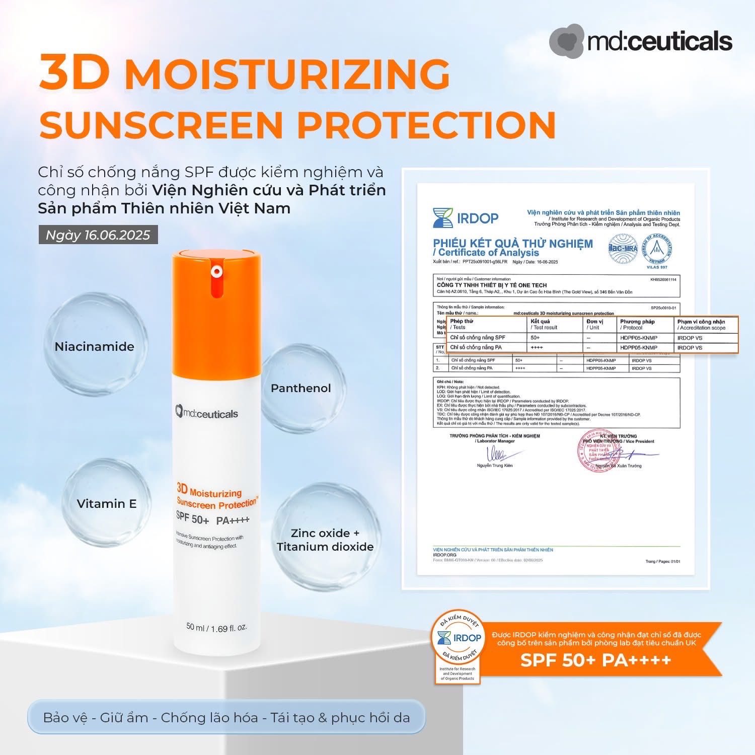 Kem Chống Nắng 3D Moisturizing Sunscreen Protection SPF50+ MD:Ceuticals