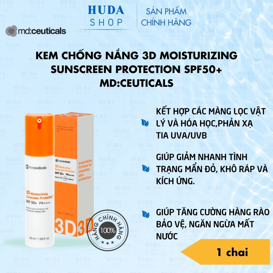 Kem Chống Nắng 3D Moisturizing Sunscreen Protection SPF50+ MD:Ceuticals
