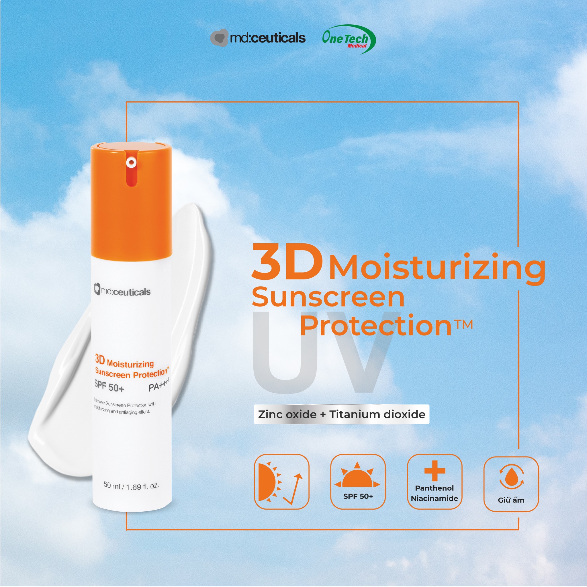 Kem Chống Nắng 3D Moisturizing Sunscreen Protection SPF50+ MD:Ceuticals