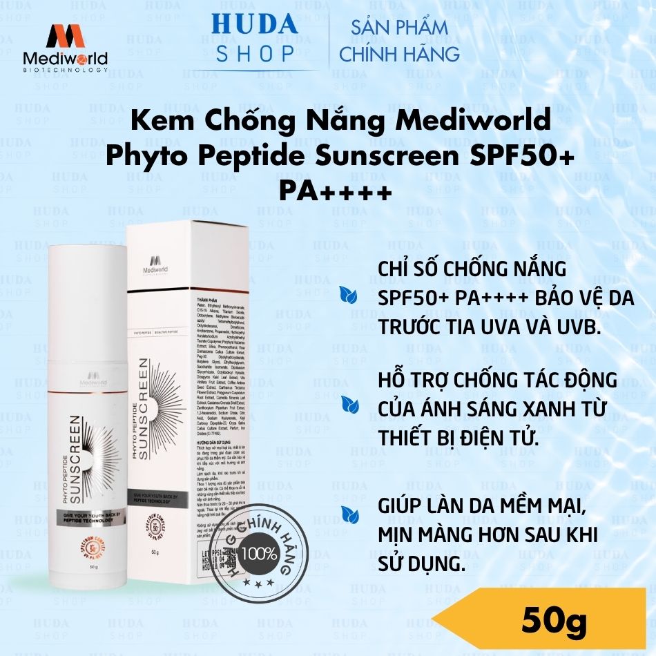 Kem Chống Nắng Mediworld Phyto Peptide Sunscreen SPF50+ PA++++ | Bảo Vệ Da Trước Tia UV & Ánh Sáng Xanh