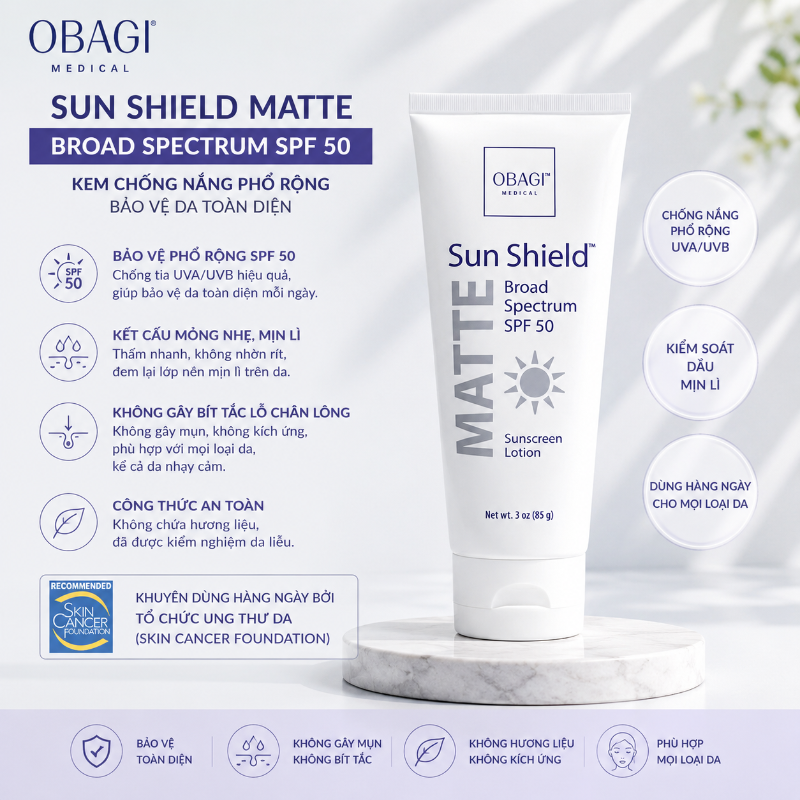 Kem Chống Nắng Phổ Rộng Bảo Vệ Da Toàn Diện Obagi Sun Shield Matte Broad Spectrum SPF 50