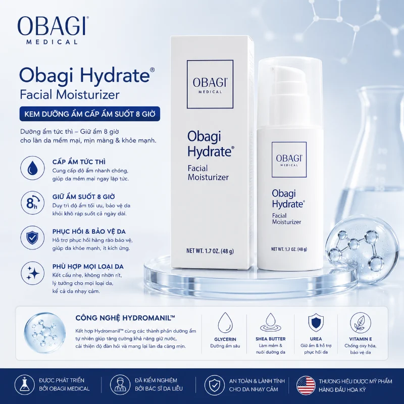 Kem Dưỡng Ẩm, Cấp Ẩm Suốt 8 Giờ Cho Mọi Loại Da Obagi Hydrate Facial Moisturizer 48g