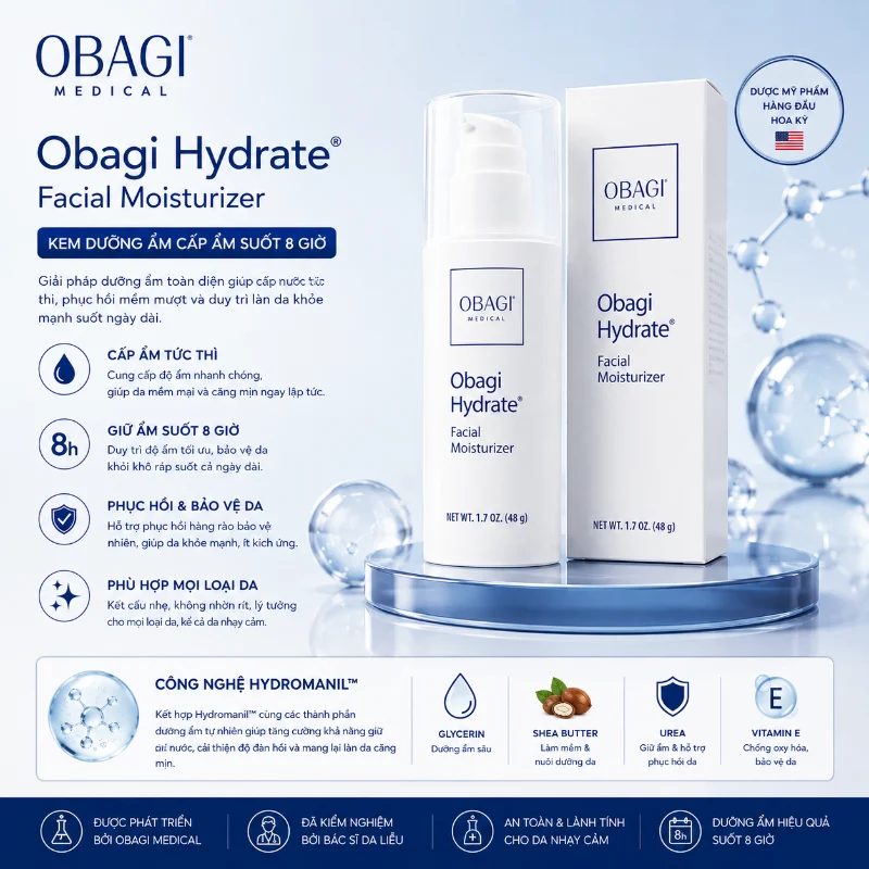 Kem Dưỡng Ẩm, Cấp Ẩm Suốt 8 Giờ Cho Mọi Loại Da Obagi Hydrate Facial Moisturizer 48g